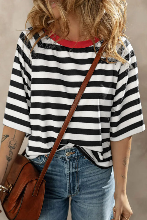 'Juno' Striped Black & White T-Shirt - Celes Fashion